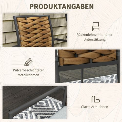 Lot De 2 Fauteuils De Jardin En Rotin Empilables Avec Coussins, Structure Acier