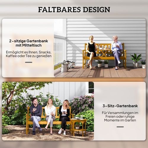 Banc De Jardin En Bois 2-3 Places Avec Table Pliante Intégrée, Acacia