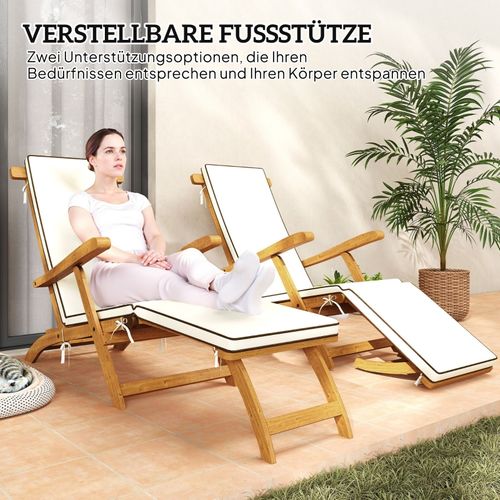 Bain de soleil En Bois 2-3 Places Avec Table Pliante Intégrée, Acacia