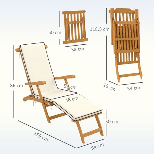 Bain de soleil En Bois 2-3 Places Avec Table Pliante Intégrée, Acacia