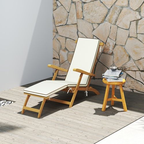 Bain de soleil En Bois 2-3 Places Avec Table Pliante Intégrée, Acacia