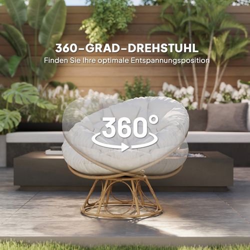 Fauteuil Papasan Rotatif 360° En Rotin Avec Coussin Ø120 Cm Gris