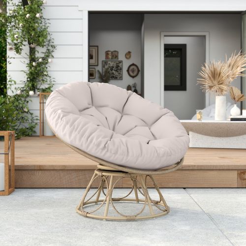 Fauteuil Papasan Rotatif 360° En Rotin Avec Coussin Ø120 Cm Gris