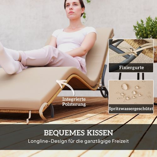 Chaise Longue De Jardin En Rotin Synthétique Avec Coussin Beige