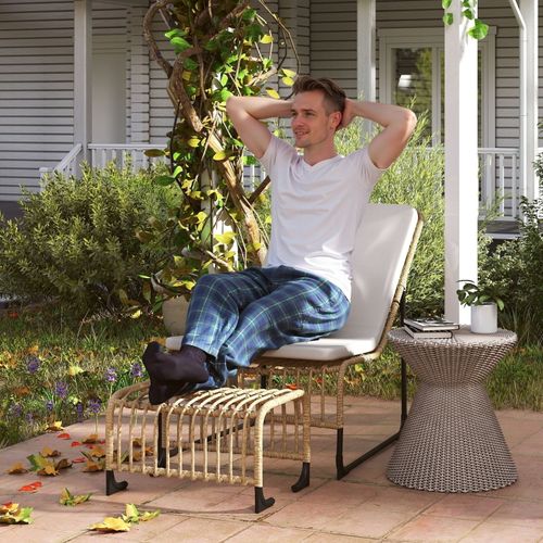 Fauteuil Relax En Rotin Avec Repose-pieds, Coussin, Résistant Uv Pour Jardin et Terrasse