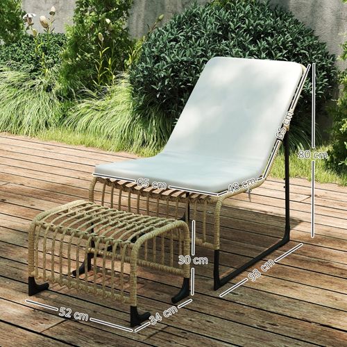 Fauteuil Relax En Rotin Avec Repose-pieds, Coussin, Résistant Uv Pour Jardin et Terrasse