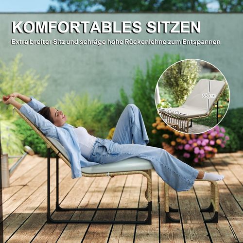 Fauteuil Relax En Rotin Avec Repose-pieds, Coussin, Résistant Uv Pour Jardin et Terrasse