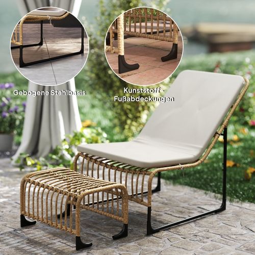 Fauteuil Relax En Rotin Avec Repose-pieds, Coussin, Résistant Uv Pour Jardin et Terrasse