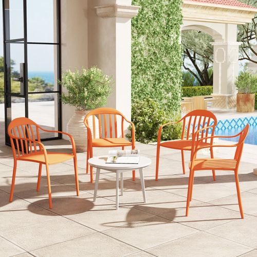 Lot De 4 Chaises De Jardin Empilables En Plastique Rouge, Résistantes Aux Intempéries