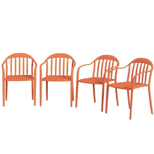 Lot De 4 Chaises De Jardin Empilables En Plastique Rouge, Résistantes Aux Intempéries