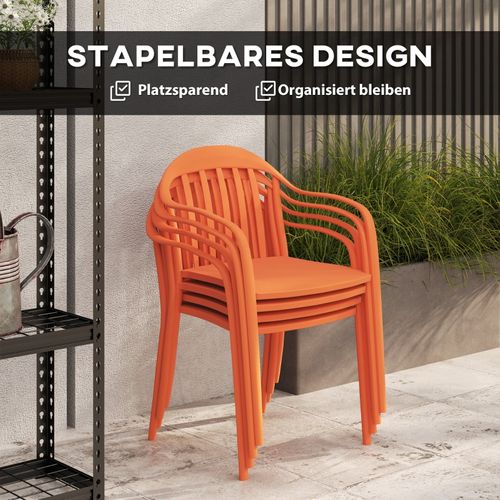Lot De 4 Chaises De Jardin Empilables En Plastique Rouge, Résistantes Aux Intempéries