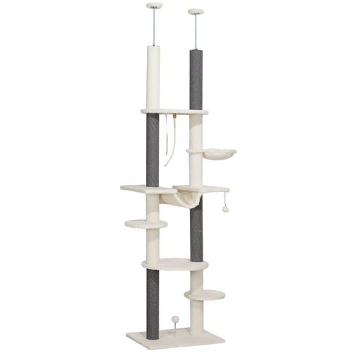 Arbre à Chat Ajustable 225-255 Cm Avec Refuge, Hamacs Et Jeu, Blanc