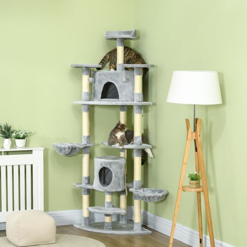 Arbre à Chat XXL 200 Cm Avec Niches, Hamacs Et Griffoirs, Gris Clair