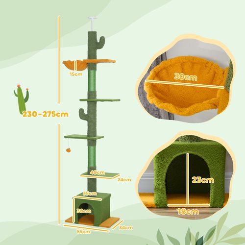 Arbre à Chat Ajustable 230-275 Cm Avec Niches, Hamac Et Jeu, Vert