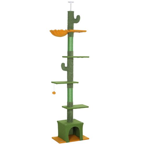 Arbre à Chat Ajustable 230-275 Cm Avec Niches, Hamac Et Jeu, Vert