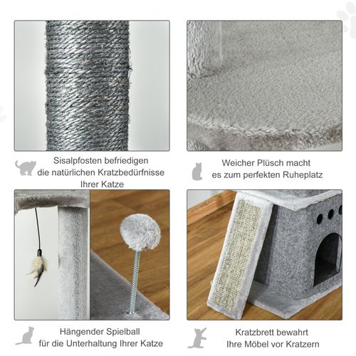 Arbre à Chat XXL Réglable 225-255 Cm Avec Jouets Et Sisal, Gris Clair
