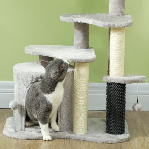 Arbre à Chat 87 Cm Avec Cachette, Coussin, Jouets Et Poteaux En Sisal, Gris Clair