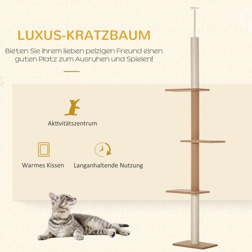Arbre à Chat Réglable 228-260 Cm Avec Plateformes Et Coussins En Peluche, Kaki
