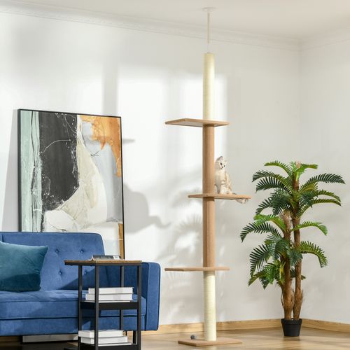 Arbre à Chat Réglable 228-260 Cm Avec Plateformes Et Coussins En Peluche, Kaki