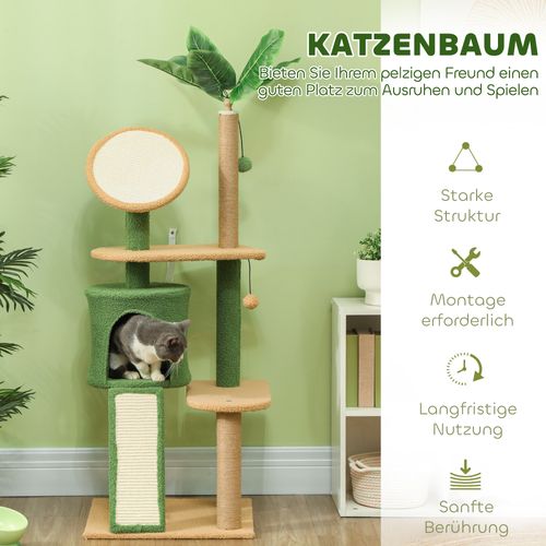 Arbre à Chat 139 Cm Avec Cachette, Jouets Et Poteaux En Sisal, Vert Naturel