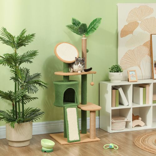 Arbre à Chat 139 Cm Avec Cachette, Jouets Et Poteaux En Sisal, Vert Naturel