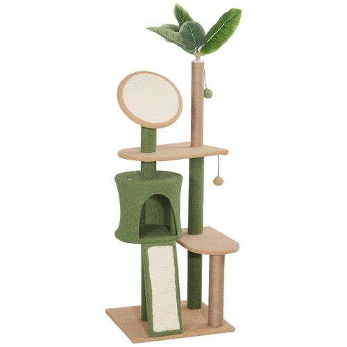 Arbre à Chat 139 Cm Avec Cachette, Jouets Et Poteaux En Sisal, Vert Naturel