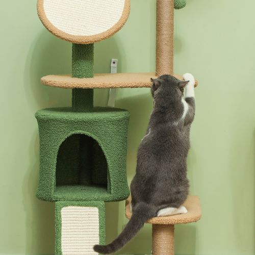 Arbre à Chat 139 Cm Avec Cachette, Jouets Et Poteaux En Sisal, Vert Naturel