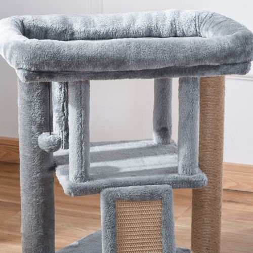 Arbre à Chat Multifonction 57 Cm Avec Niche, Plateforme Et Balle, Gris Clair