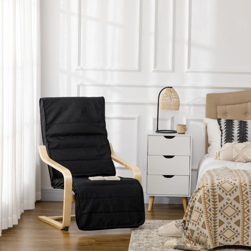 Fauteuil relax suspendu en lin noir avec repose-pieds réglable, structure en bois de bouleau