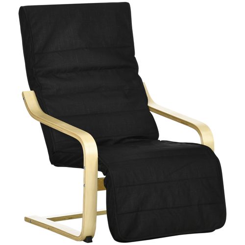 Fauteuil relax suspendu en lin noir avec repose-pieds réglable, structure en bois de bouleau