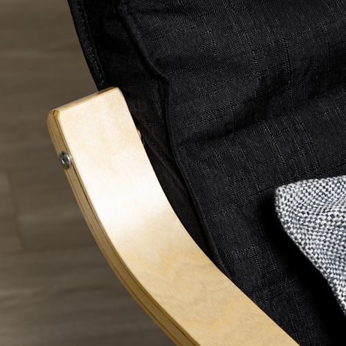 Fauteuil relax suspendu en lin noir avec repose-pieds réglable, structure en bois de bouleau