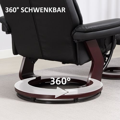 Fauteuil Relax Pivotant 360° Avec Repose-pieds, Cuir Synthétique Noir, Fonction Inclinable