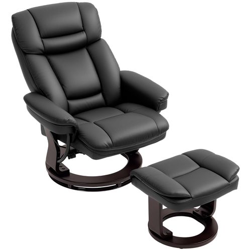 Fauteuil Relax Pivotant 360° Avec Repose-pieds, Cuir Synthétique Noir, Fonction Inclinable