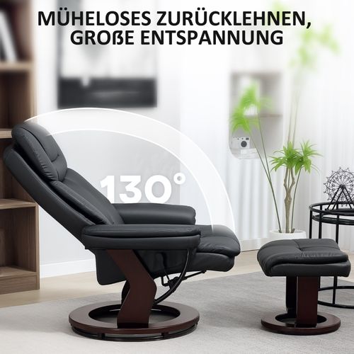 Fauteuil Relax Pivotant 360° Avec Repose-pieds, Cuir Synthétique Noir, Fonction Inclinable