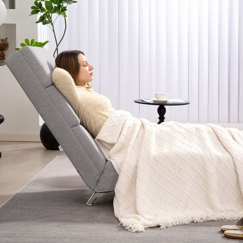 Fauteuil Relax Lounge En Lin Gris Clair Avec Pieds En Acier, Design Élégant