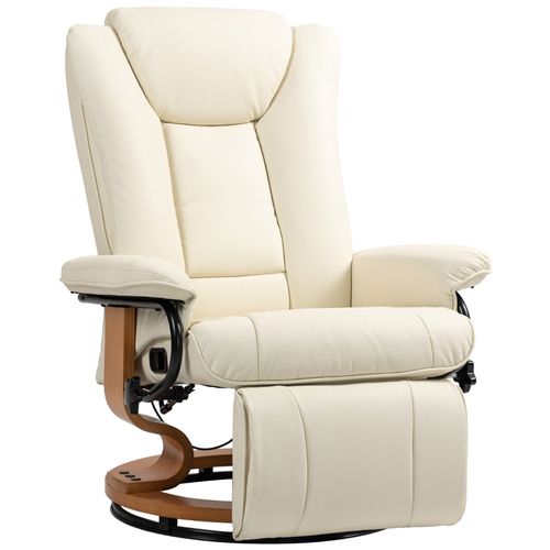 Fauteuil Relax Pivotant Avec Repose-pieds Et Inclinaison Jusqu’à 150 Kg, , Cuir Synthétique Crème