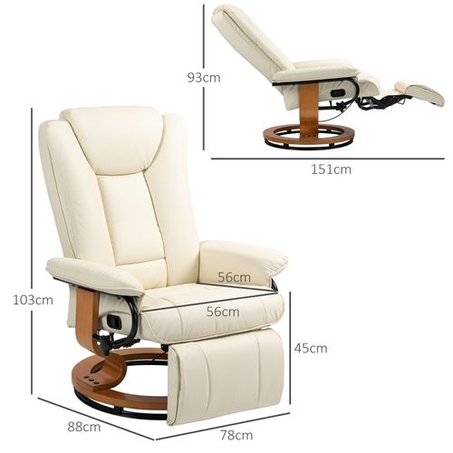 Fauteuil Relax Pivotant Avec Repose-pieds Et Inclinaison Jusqu’à 150 Kg, , Cuir Synthétique Crème