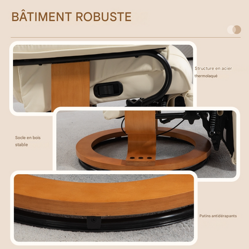 Fauteuil Relax Pivotant Avec Repose-pieds Et Inclinaison Jusqu’à 150 Kg, , Cuir Synthétique Crème