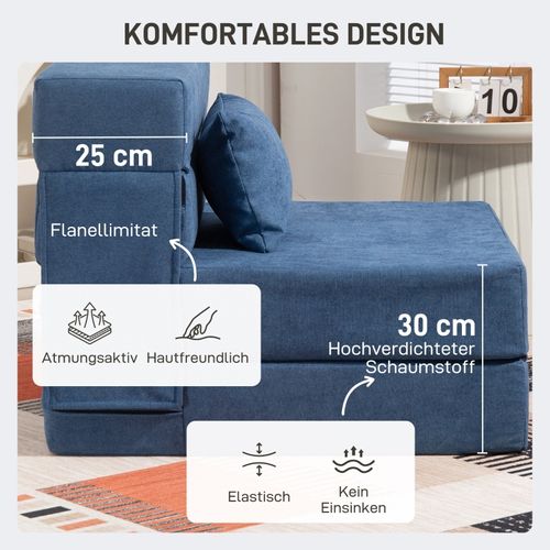 Fauteuil Relax 3 En 1 Convertible En Lit, Relax En Flanelle Bleu Marine, Avec Coussin Lombaire