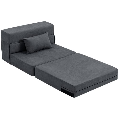 Fauteuil Relax 3 En 1 Convertible En Lit, Relax En Flanelle Gris Foncé, Avec Coussin Lombaire