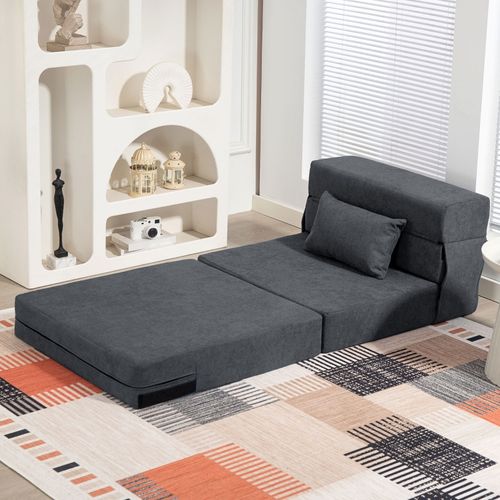 Fauteuil Relax 3 En 1 Convertible En Lit, Relax En Flanelle Gris Foncé, Avec Coussin Lombaire