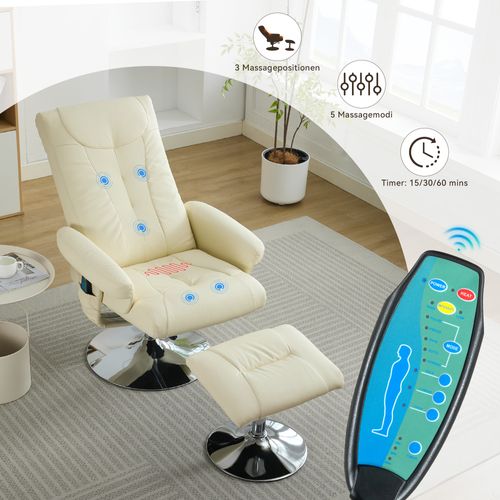 Fauteuil Relax Beige En Pu Avec Massage 5 Points, Chauffage Et Repose-pieds