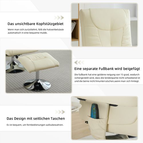 Fauteuil Relax Beige En Pu Avec Massage 5 Points, Chauffage Et Repose-pieds