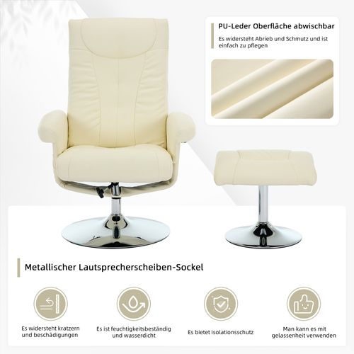 Fauteuil Relax Beige En Pu Avec Massage 5 Points, Chauffage Et Repose-pieds