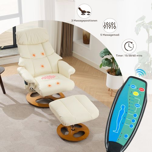 Fauteuil Relax Blanc En Pu Avec Massage, Chauffage, Rotation 360° Et Repose-pieds