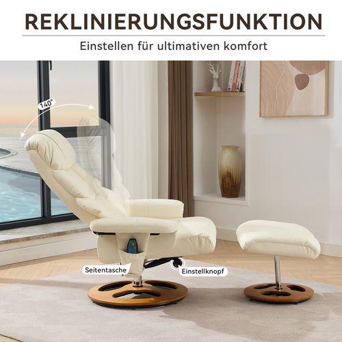 Fauteuil Relax Blanc En Pu Avec Massage, Chauffage, Rotation 360° Et Repose-pieds