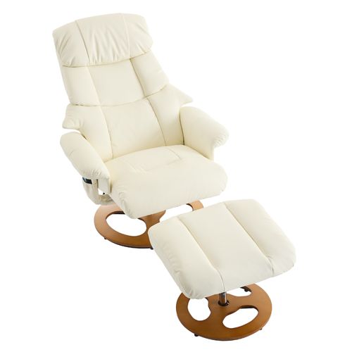 Fauteuil Relax Blanc En Pu Avec Massage, Chauffage, Rotation 360° Et Repose-pieds