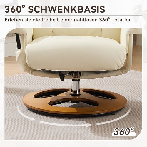Fauteuil Relax Blanc En Pu Avec Massage, Chauffage, Rotation 360° Et Repose-pieds