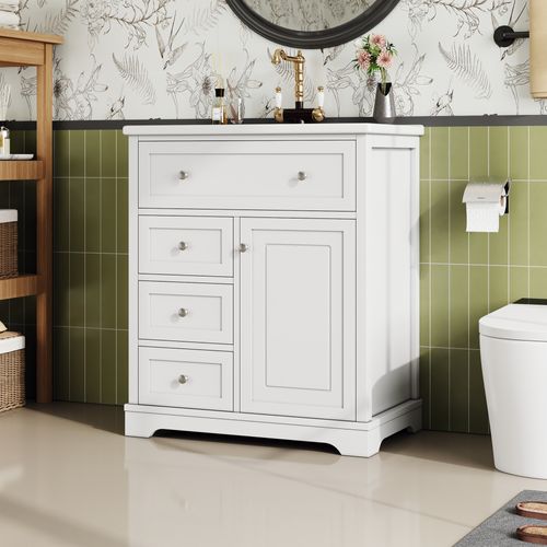Meuble De Salle De Bain Sur Pied 76x46x87 Cm Avec Lavabo, Blanc Moderne