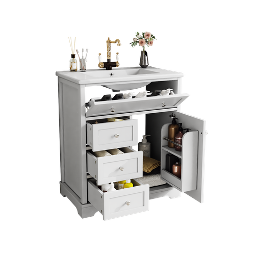 Meuble De Salle De Bain Sur Pied 76x46x87 Cm Avec Lavabo, Blanc Moderne